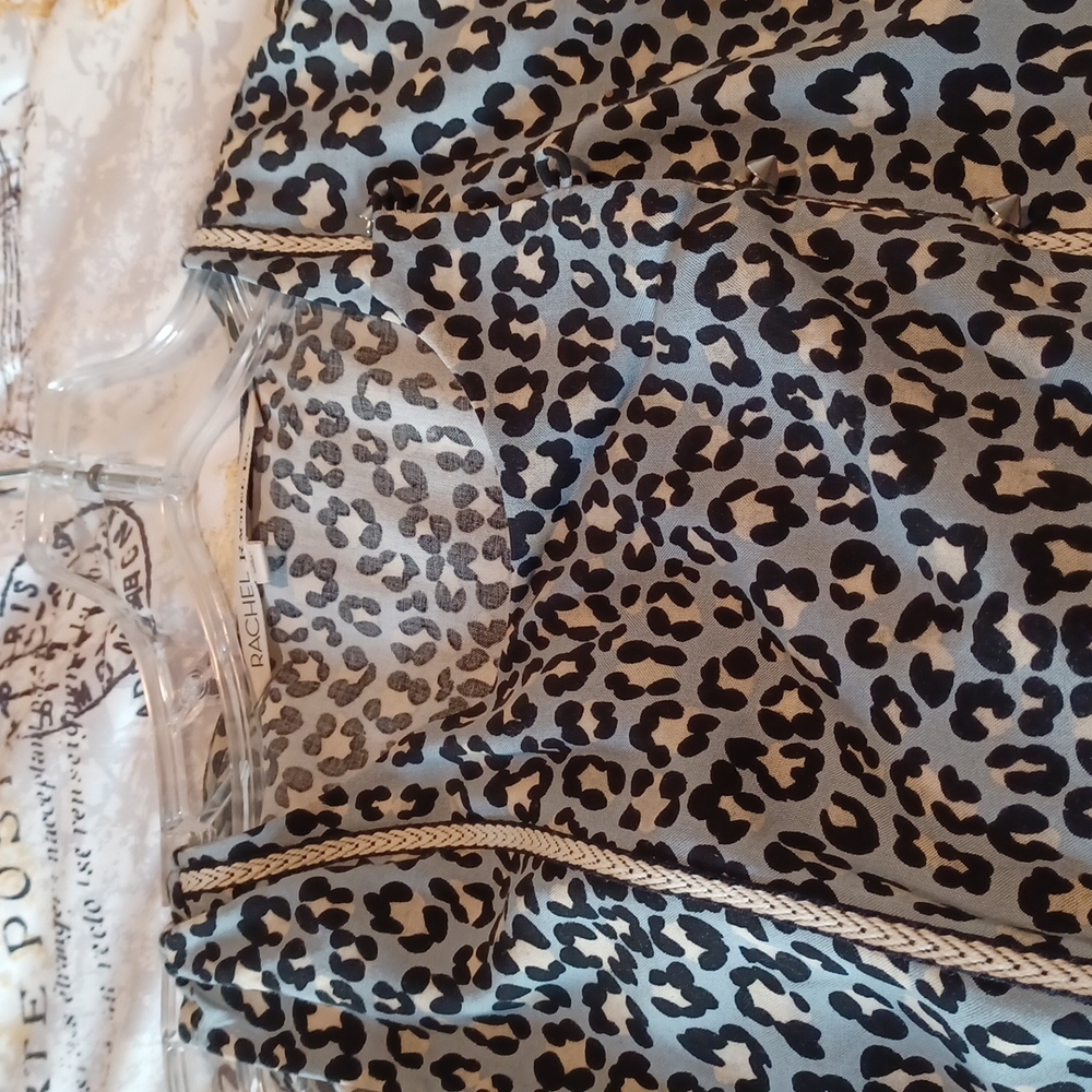 Rachel Roy blue cream black cheetah print sleeveless mini dress with drawstring - Picture 7 of 7